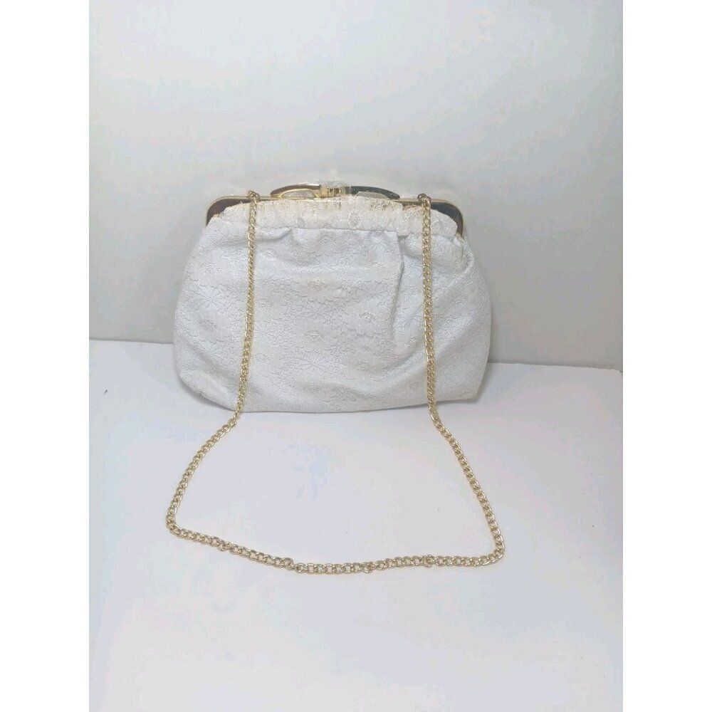 Pacific Connections White Lace Evening Gold Chain Bag Crosabody Purse